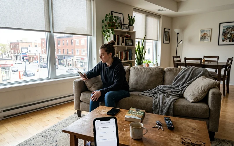 Lansdowne-area condo with motorized roller shades half lowered
