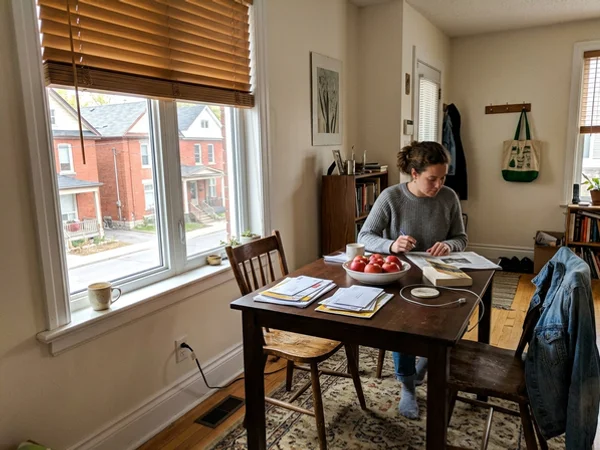 Cordless oak wood blinds in a Fifth Avenue Glebe dining room